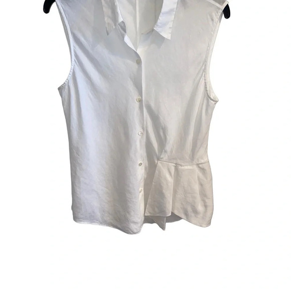 Theory Biaz Sleeveless Ruffled Gauze Blouse in White Silk - Picture 7 of 12